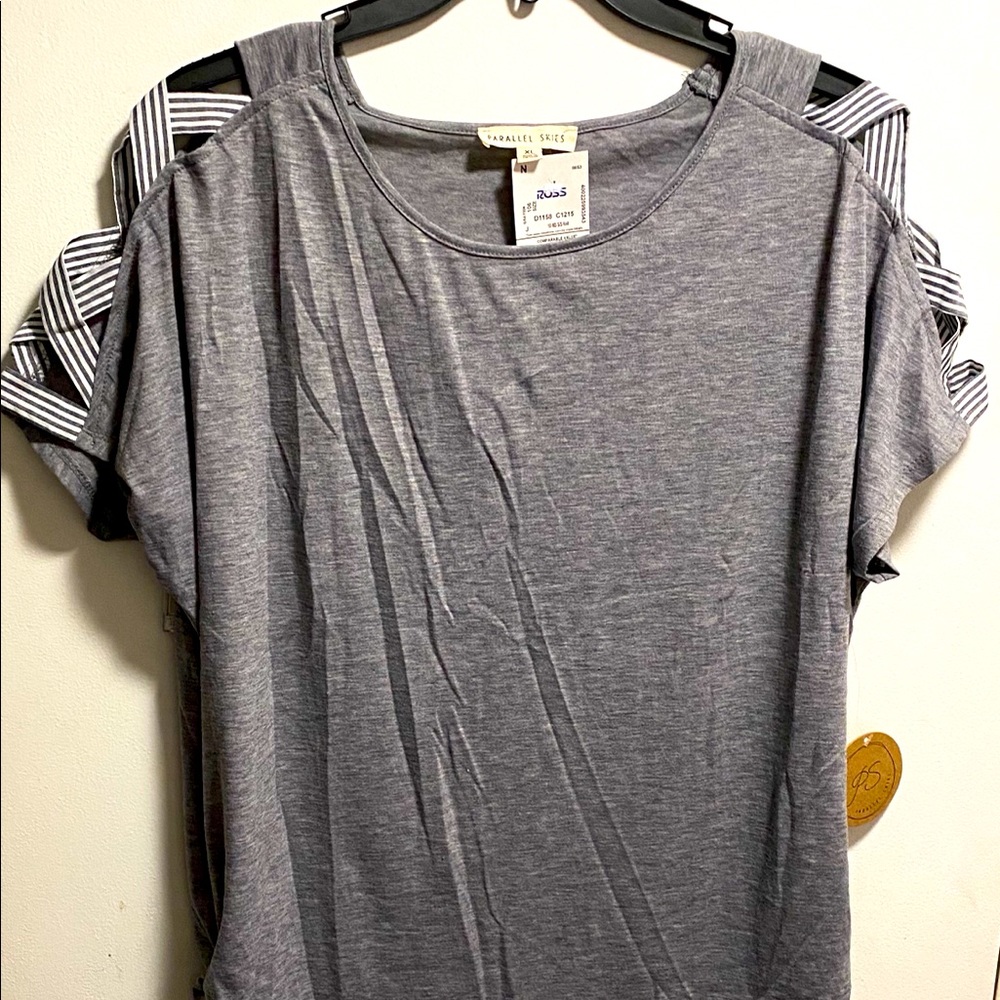 NWT GREY DRESS TOP WITH SEE THROUGH SHOULDERS